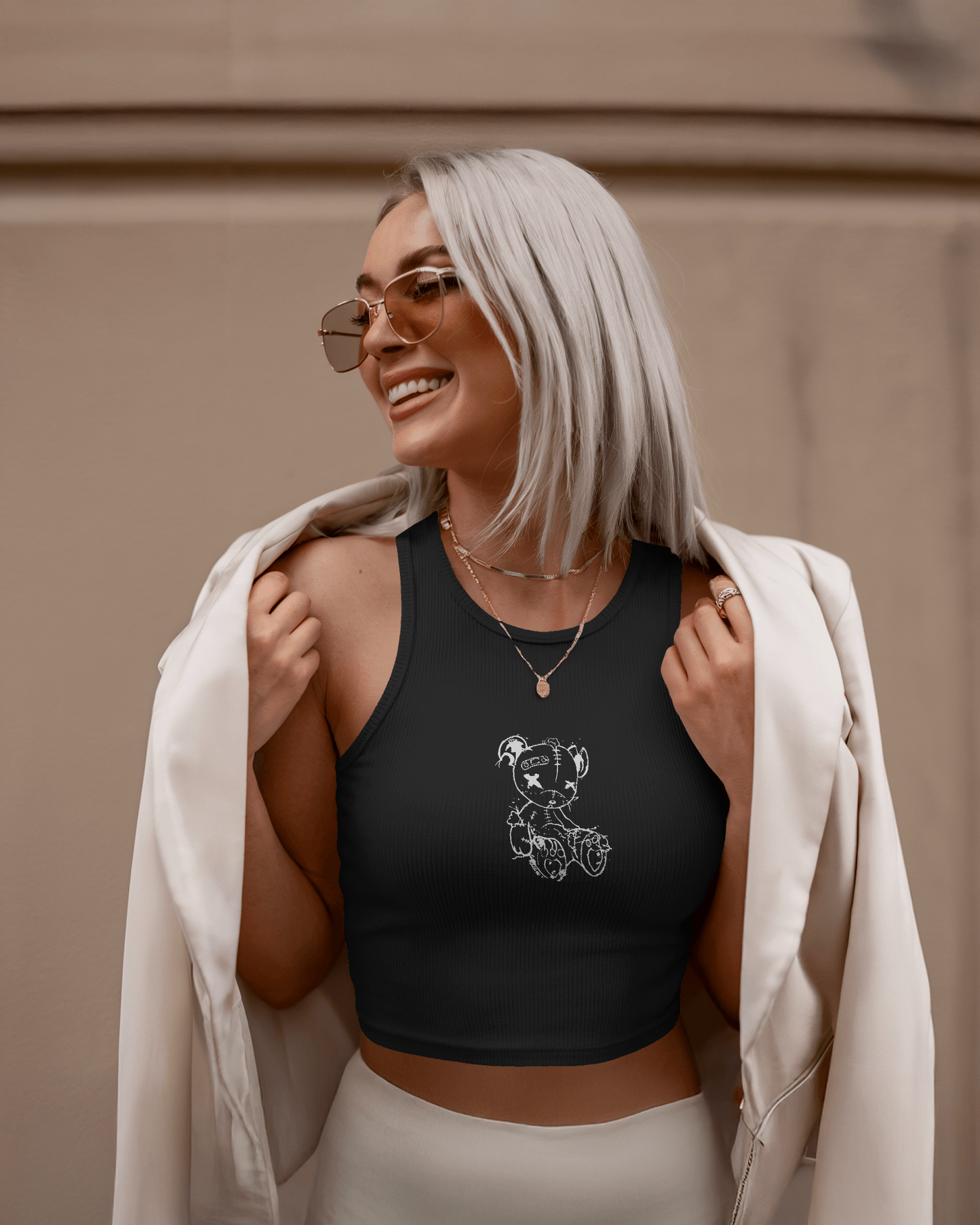 Cross Eye Bear | Women Crop Tank