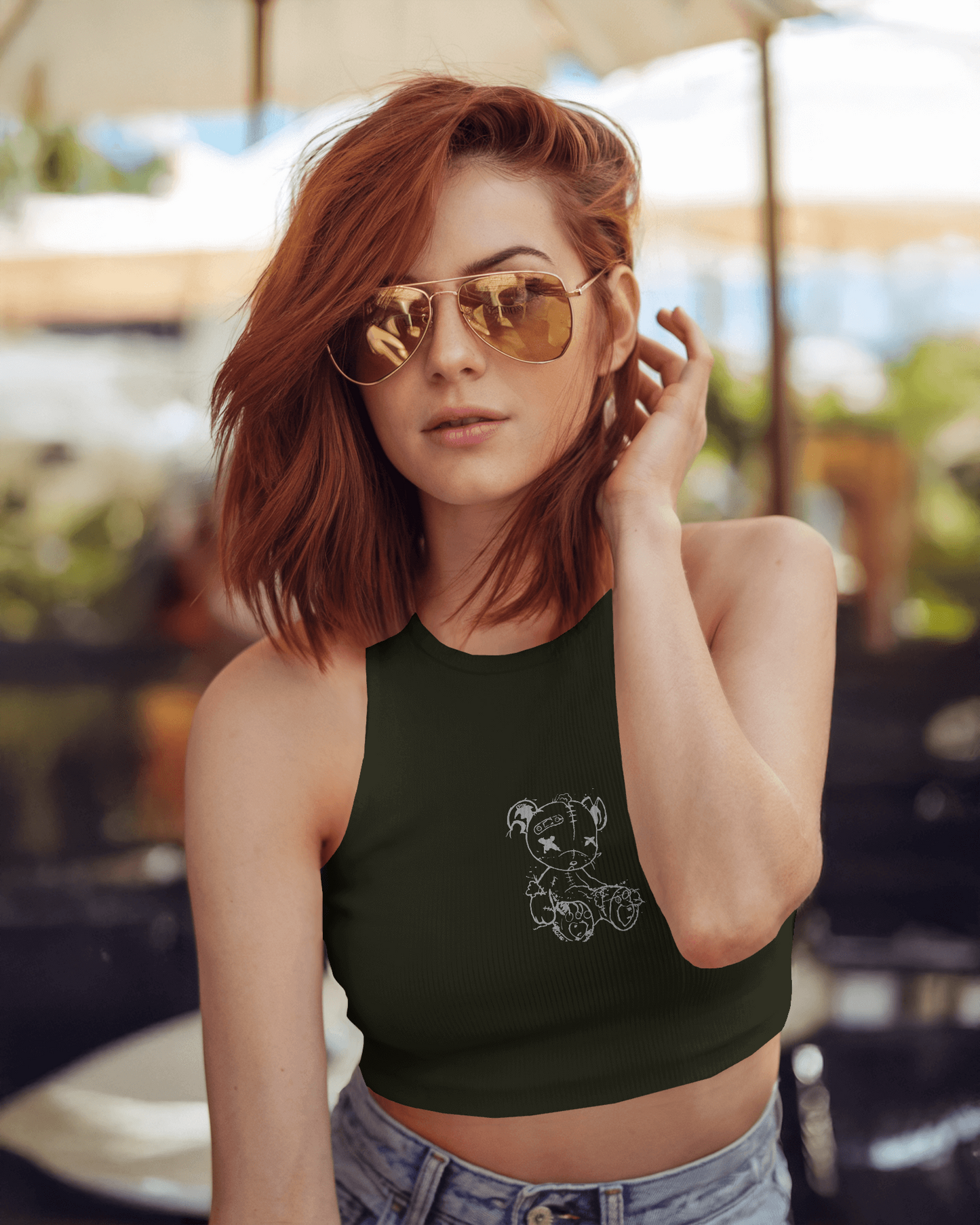 Cross Eye Bear | Women Crop Tank