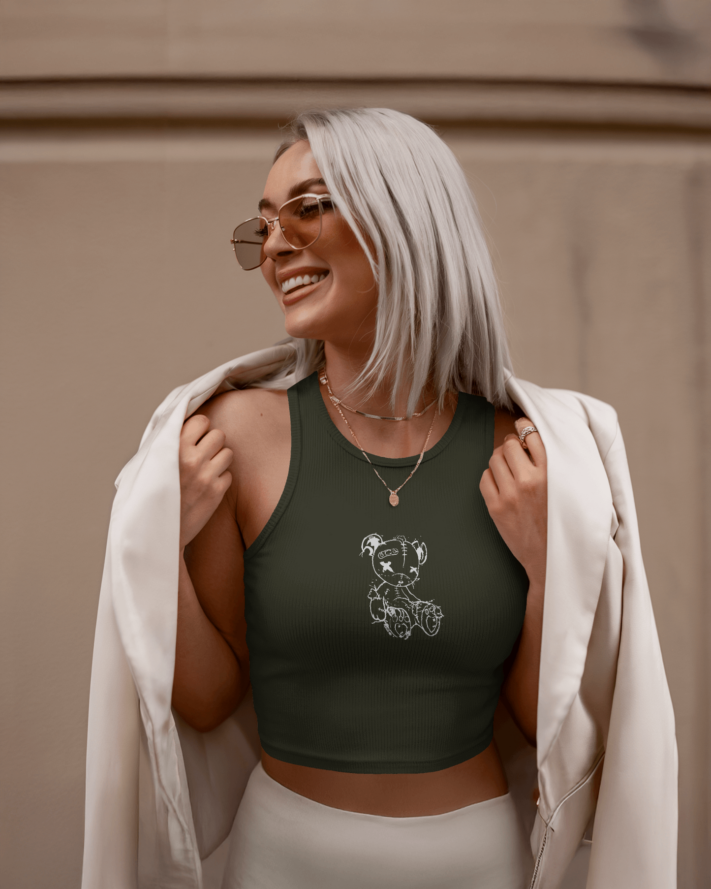 Cross Eye Bear | Women Crop Tank