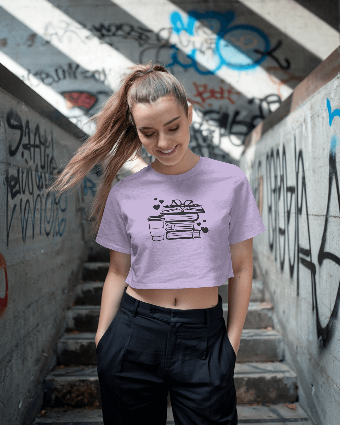 Stack Of Books And Coffee | Women Crop Top