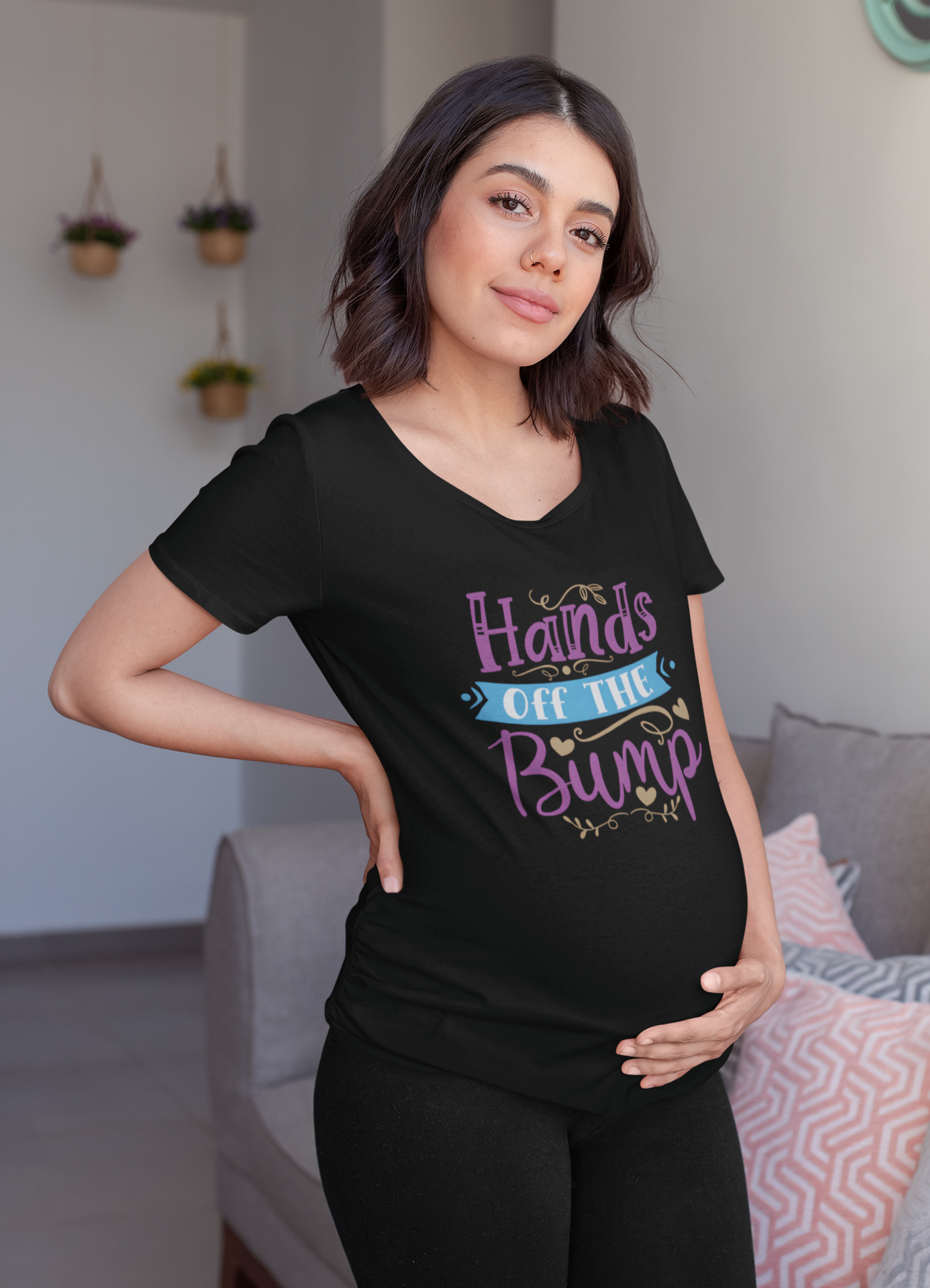 Hands Off The Bump | Women's Classic Crew T-Shirt | Moms To Be