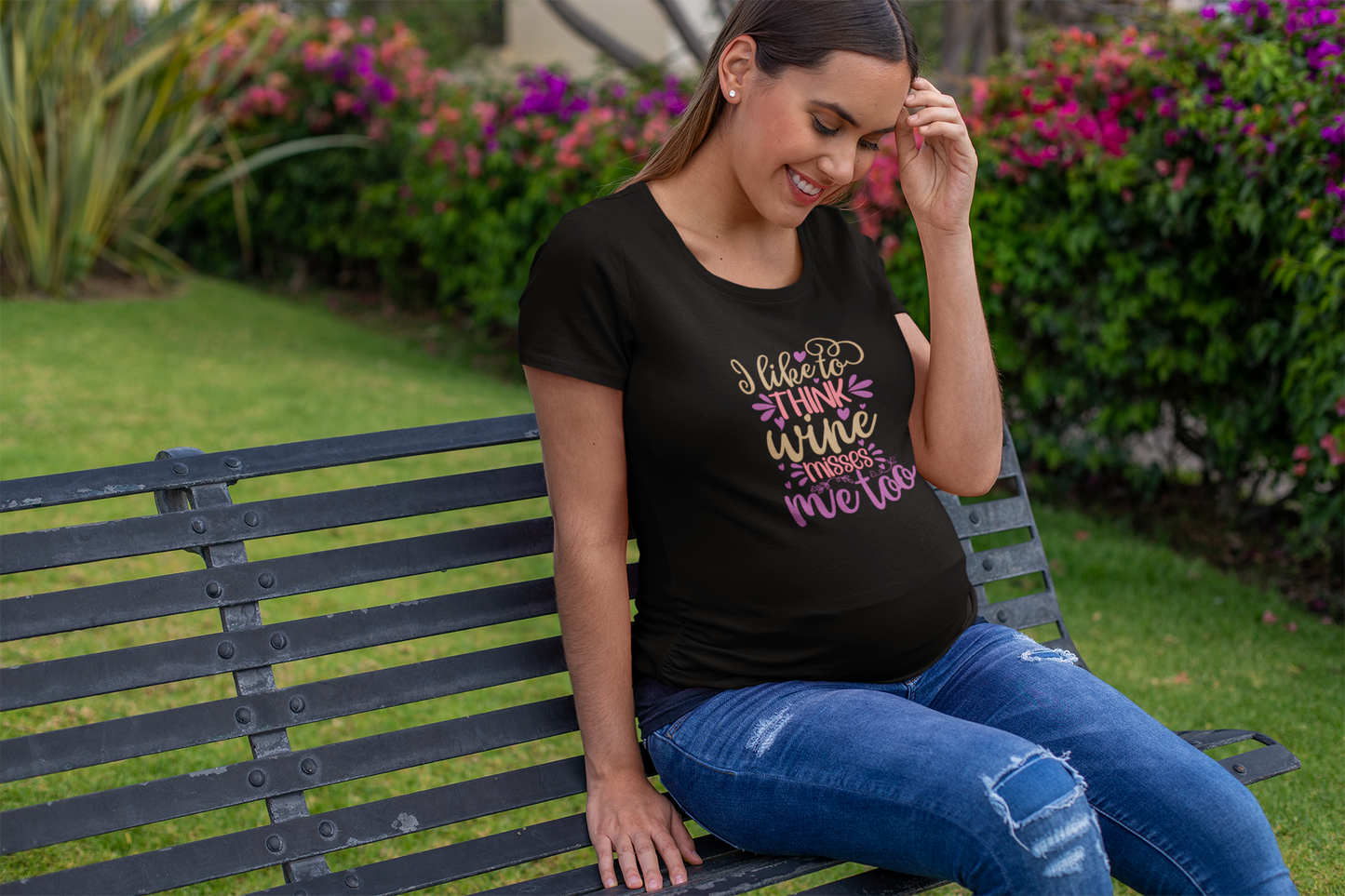 I Like To Think Wine Misses Me Too | Women's Classic Crew T-Shirt | Moms To Be