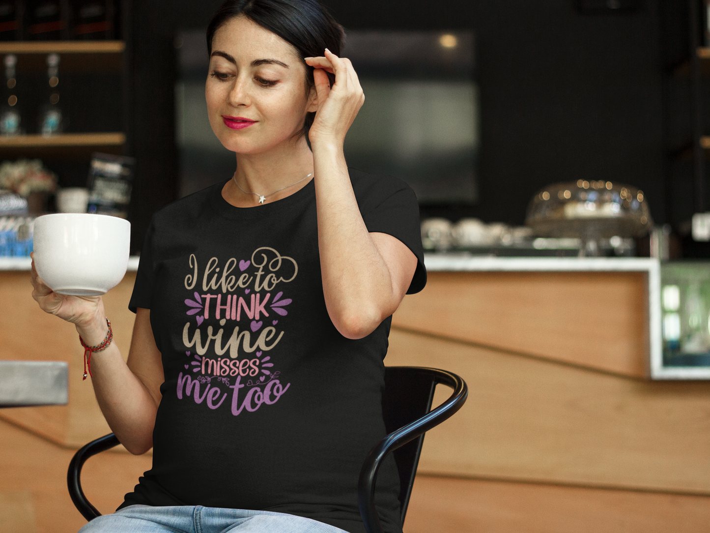 I Like To Think Wine Misses Me Too | Women's Classic Crew T-Shirt | Moms To Be