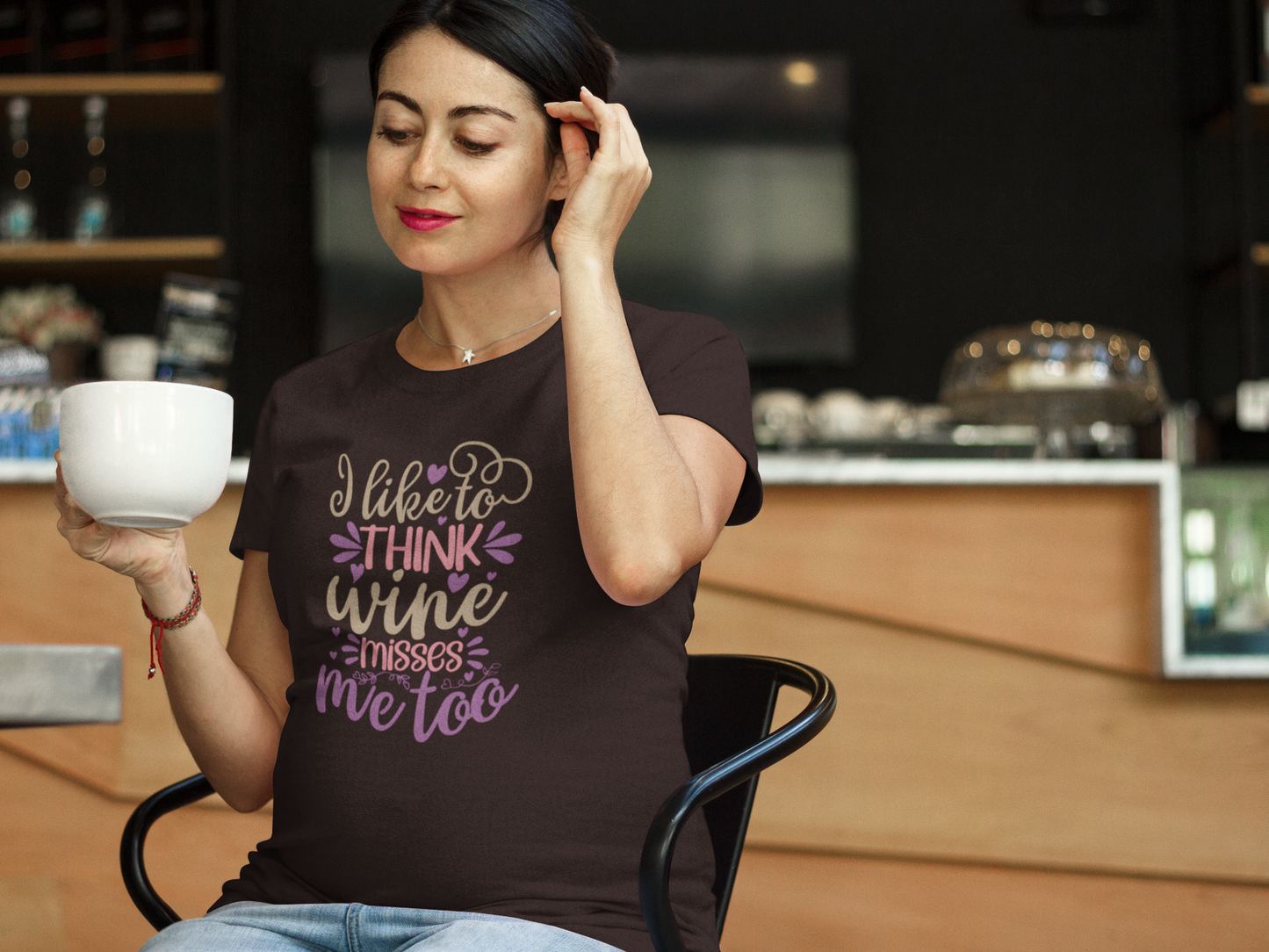 I Like To Think Wine Misses Me Too | Women's Classic Crew T-Shirt | Moms To Be
