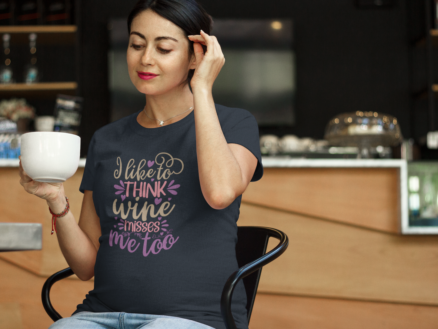 I Like To Think Wine Misses Me Too | Women's Classic Crew T-Shirt | Moms To Be