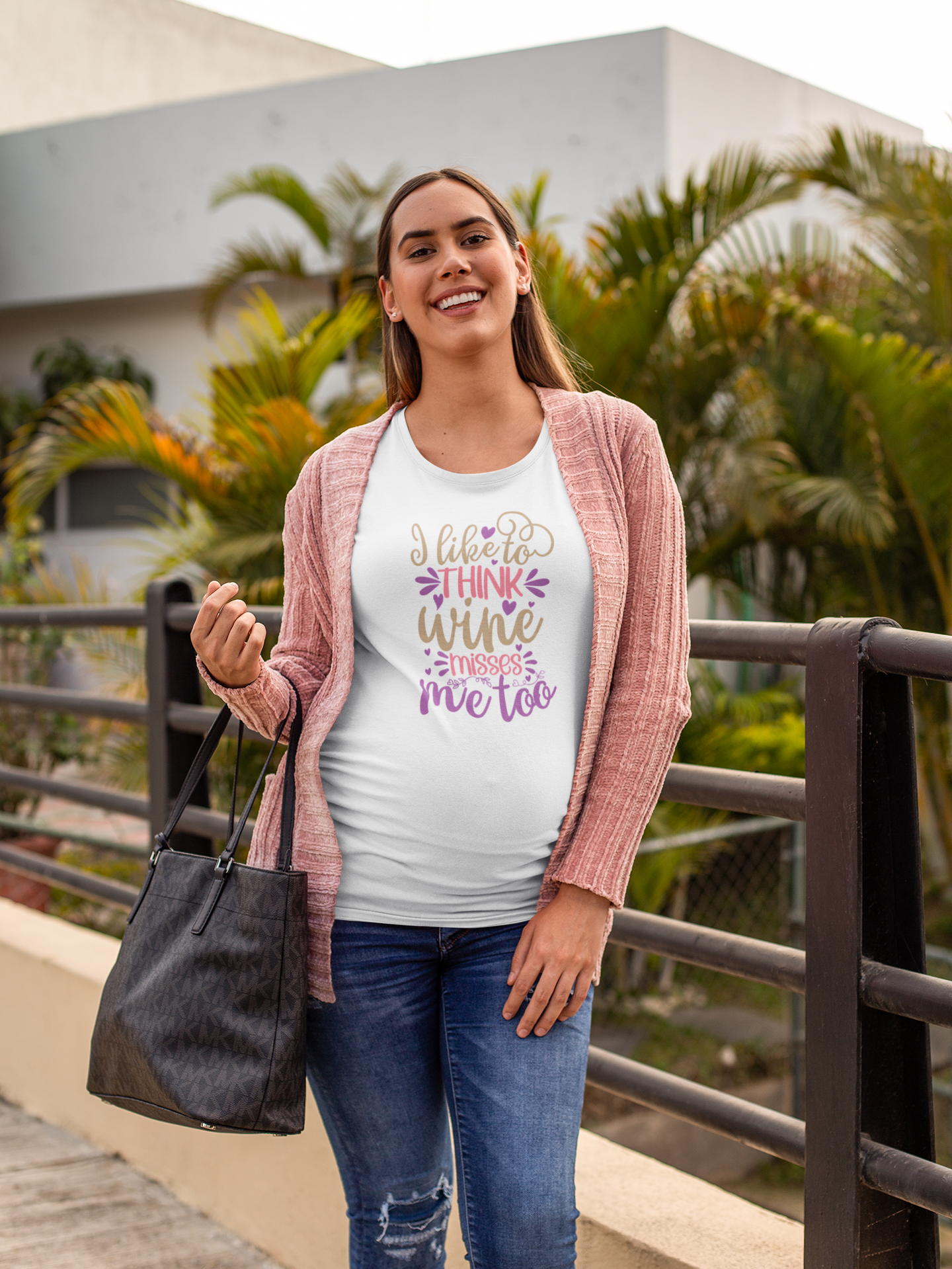 I Like To Think Wine Misses Me Too | Women's Classic Crew T-Shirt | Moms To Be