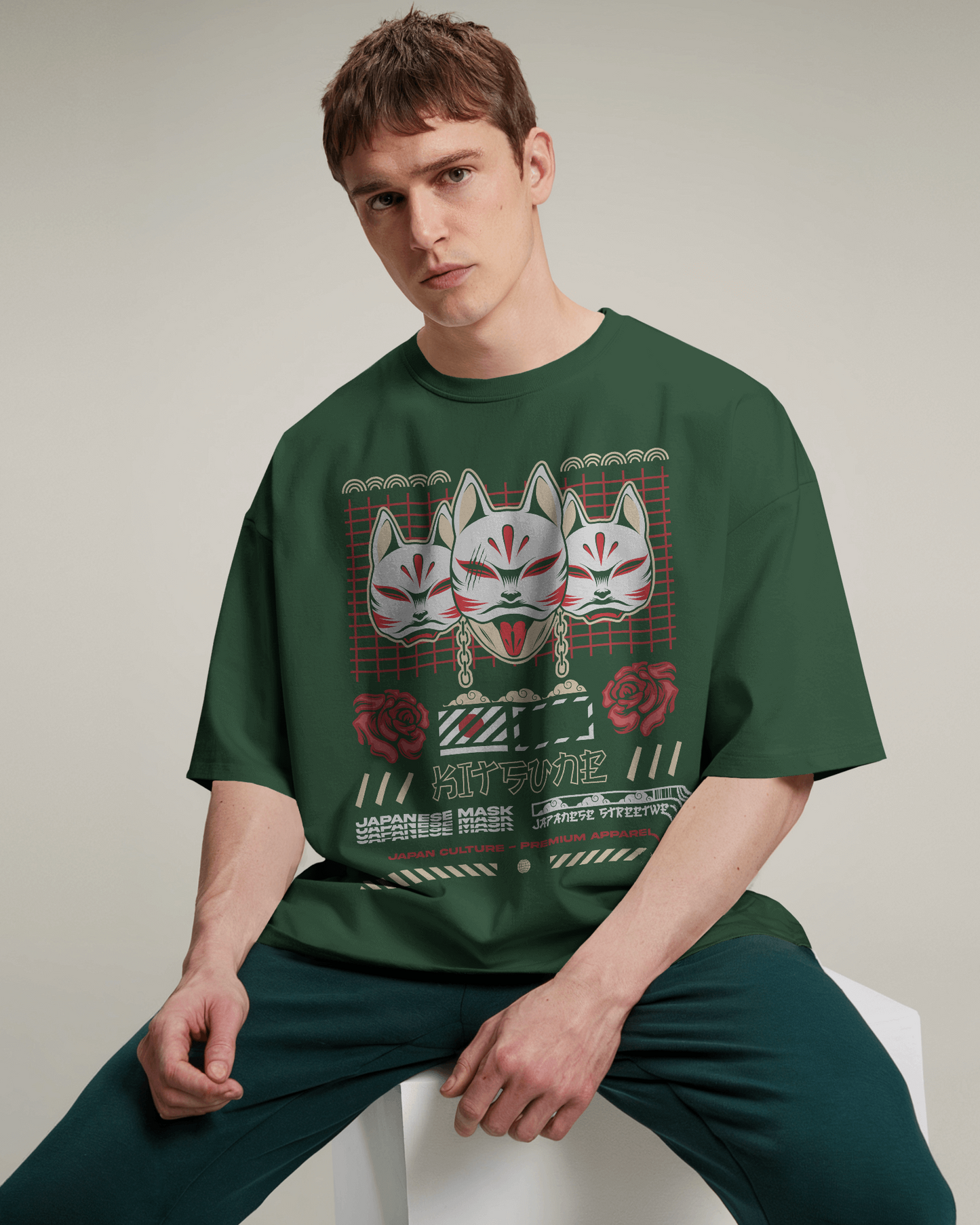 Japanese Streetwear Kitsuni | Men Oversized T-Shirt