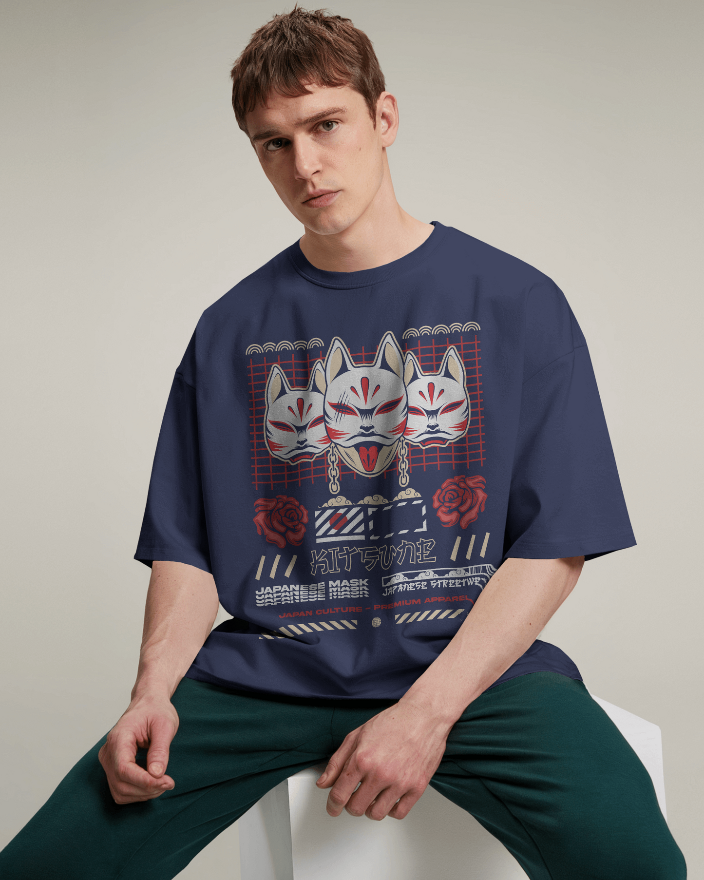 Japanese Streetwear Kitsuni | Men Oversized T-Shirt