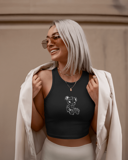 Cross Eye Bear | Women Crop Tank