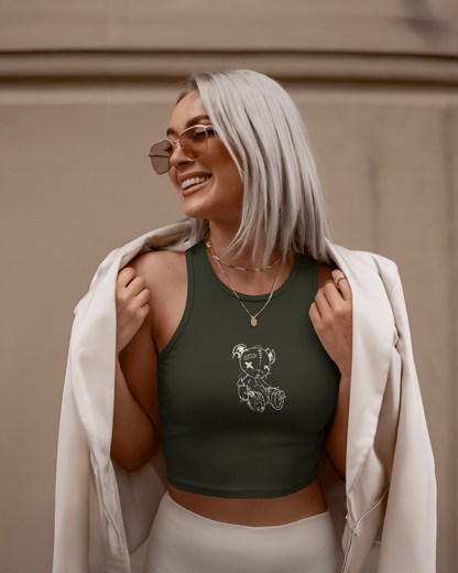 Cross Eye Bear | Women Crop Tank