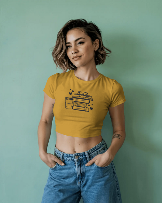 Stack Of Books And Coffee | Women Crop Top