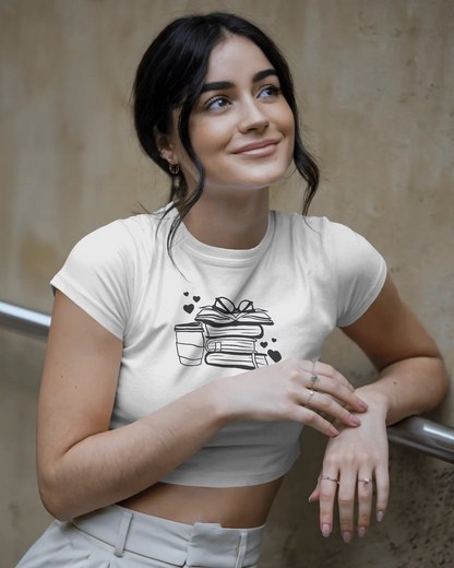 Stack Of Books And Coffee | Women Crop Top