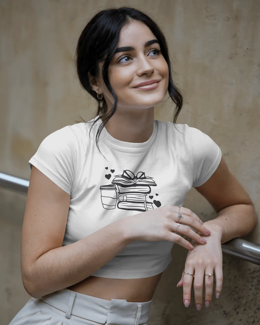 Stack Of Books And Coffee | Women Crop Top