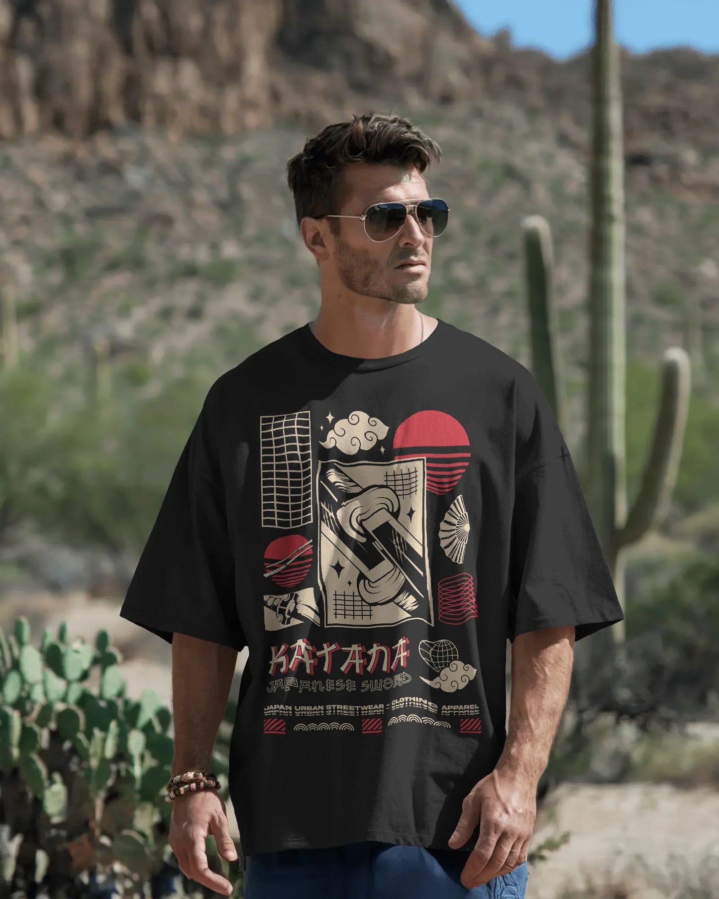 Japanese Streetwear Katana | Men Oversized T-Shirt