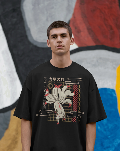 Japanese Streetwear Nine Tailed Fox | Men Oversized T-Shirt