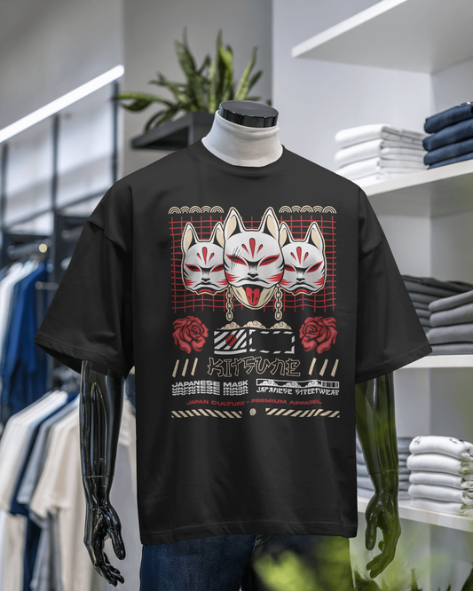 Japanese Streetwear Kitsuni | Men Oversized T-Shirt