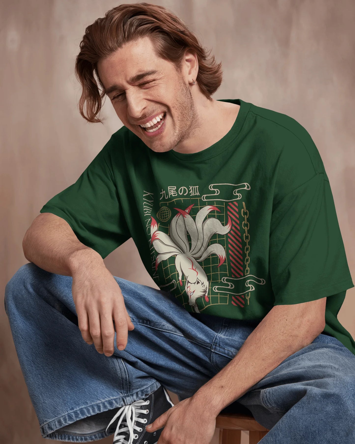 Japanese Streetwear Nine Tailed Fox | Men Oversized T-Shirt