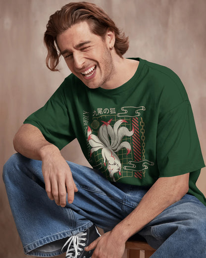 Japanese Streetwear Nine Tailed Fox | Men Oversized T-Shirt