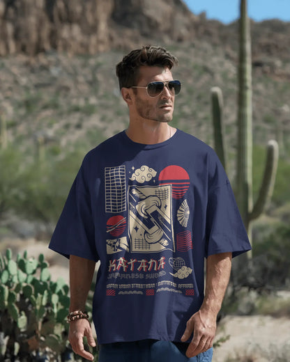 Japanese Streetwear Katana | Men Oversized T-Shirt