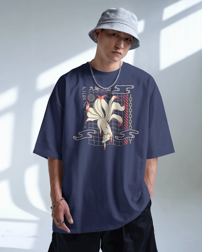 Japanese Streetwear Nine Tailed Fox | Men Oversized T-Shirt