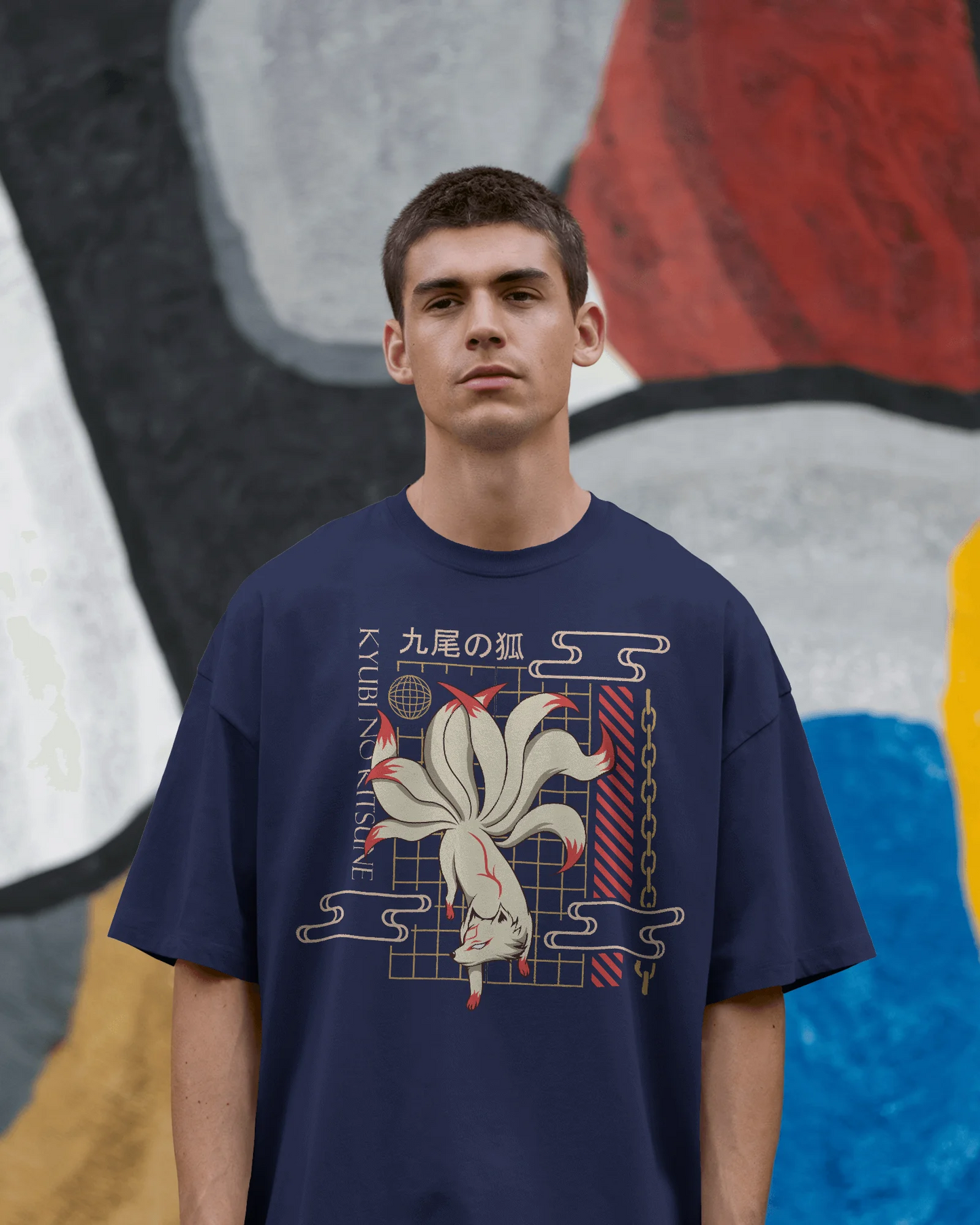 Japanese Streetwear Nine Tailed Fox | Men Oversized T-Shirt