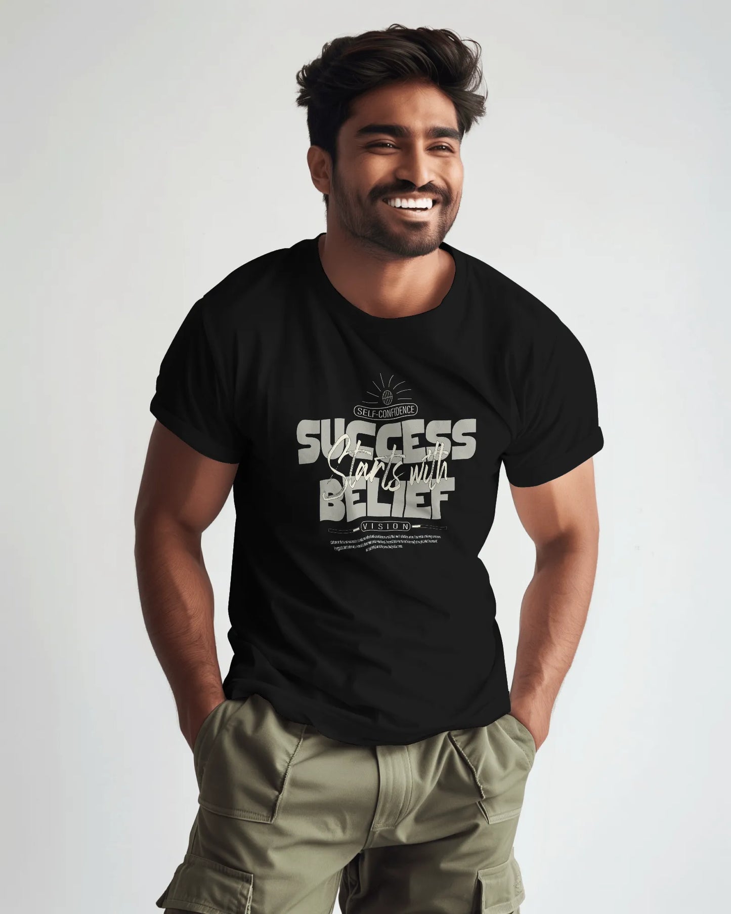 Success Starts With Belief | Men Round Neck T-Shirt