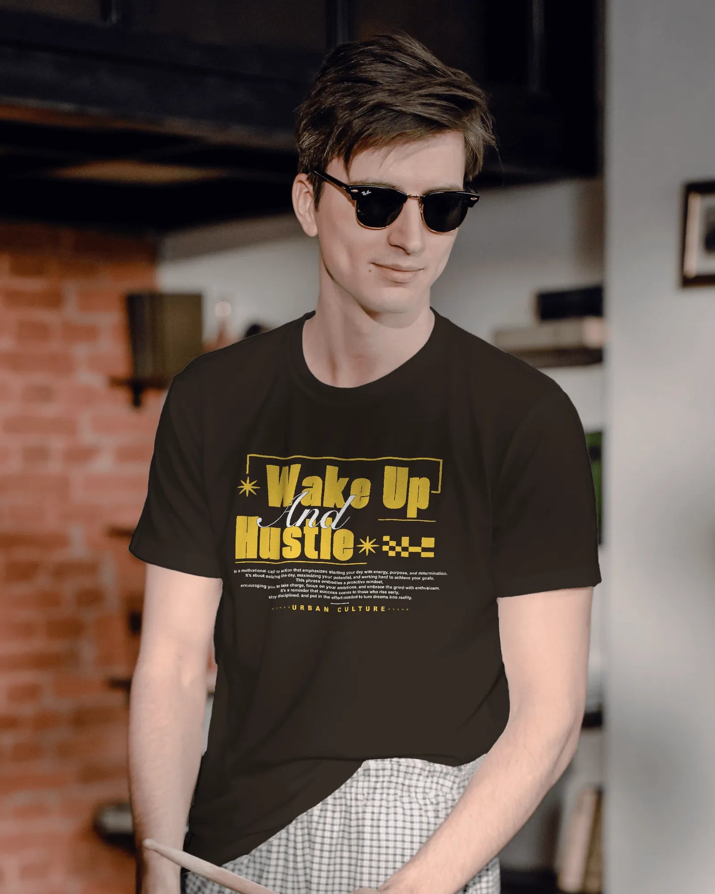 Wake Up and Hustle | Men Round Neck T-Shirt